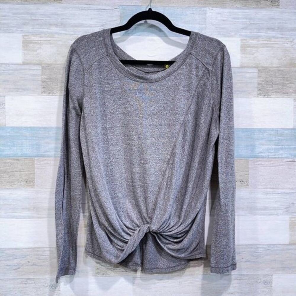 ZELLA Twist Hem Yoga Top Gray Long Sleeve Athleisure Womens Medium